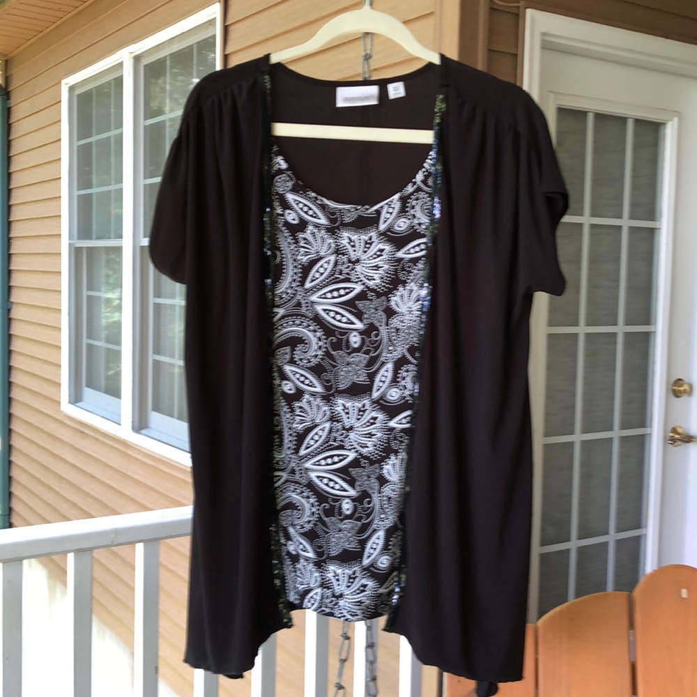 Avenue black and white blouse with bling!